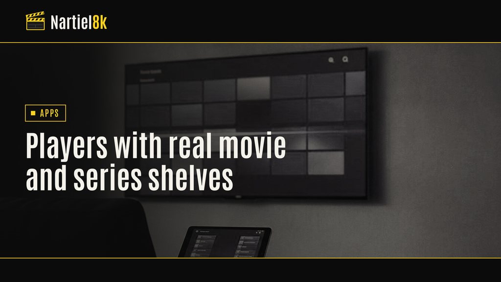 Nartiel8k cover for "Best IPTV Apps for Movies, Series and Live TV on a Big Screen": a television in a darkened room, shown in black and yellow